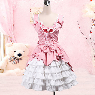 Best selling Candy Girl Sleeveless Pink White Cotton Sweet Lolita Dress with Ruffle Trim sale